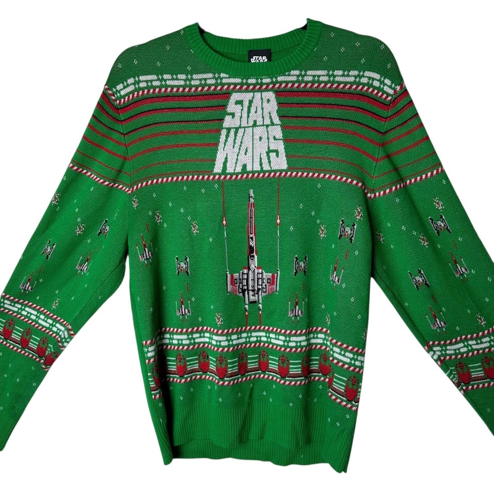 Star Wars Ugly Christmas Sweater Men's Size Medium Green‎ X-Wing Holiday